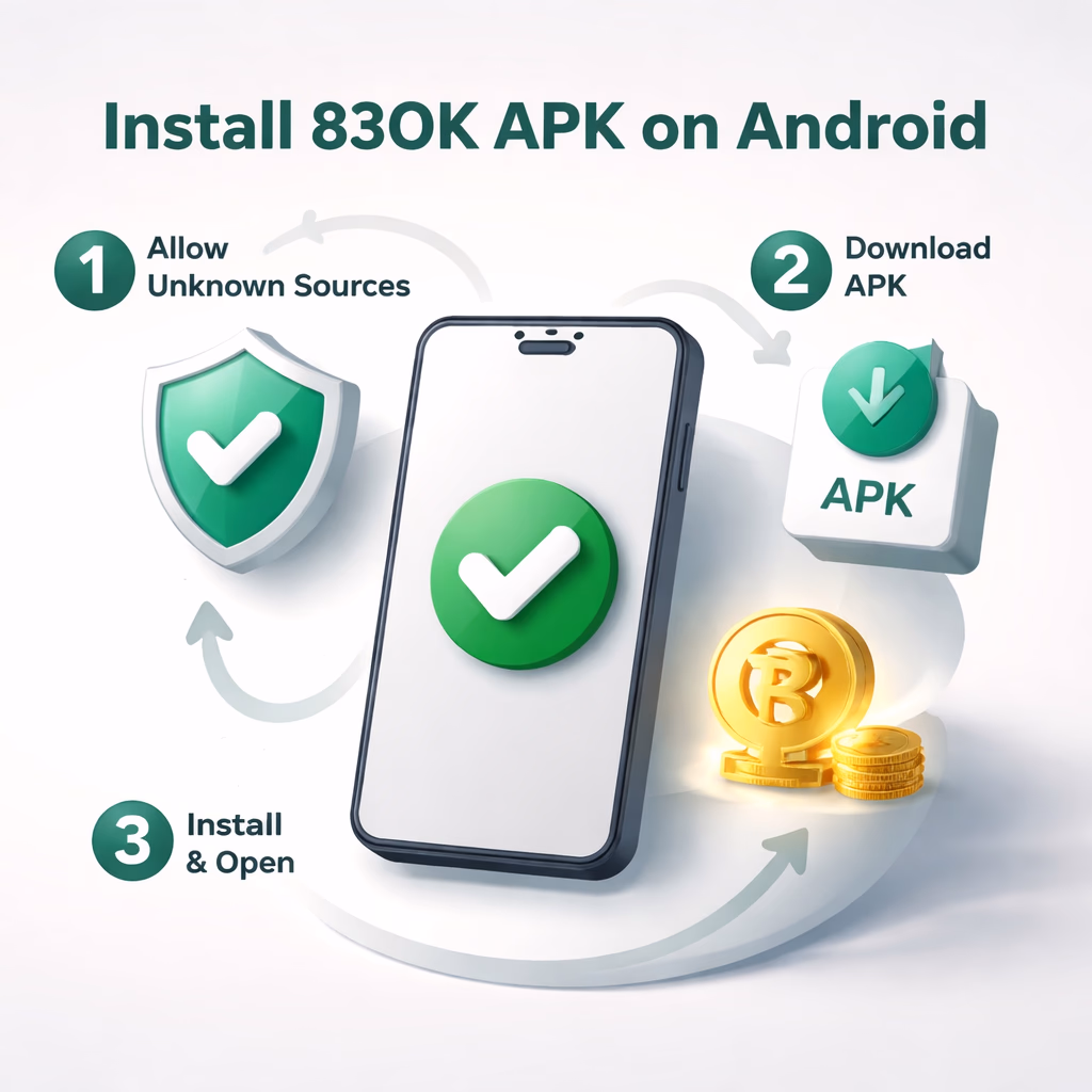 Cheerful Bangladeshi user smiling while installing the 83OK app on her phone in a comfortable living room setting